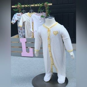 White and yellow button up onesie 3M